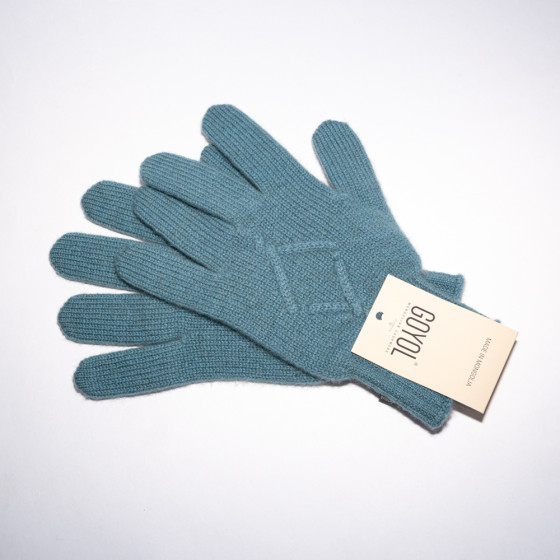 Перчатки из кашемира женские, пыльная бирюза с узором "Ромб" (ПК-008)